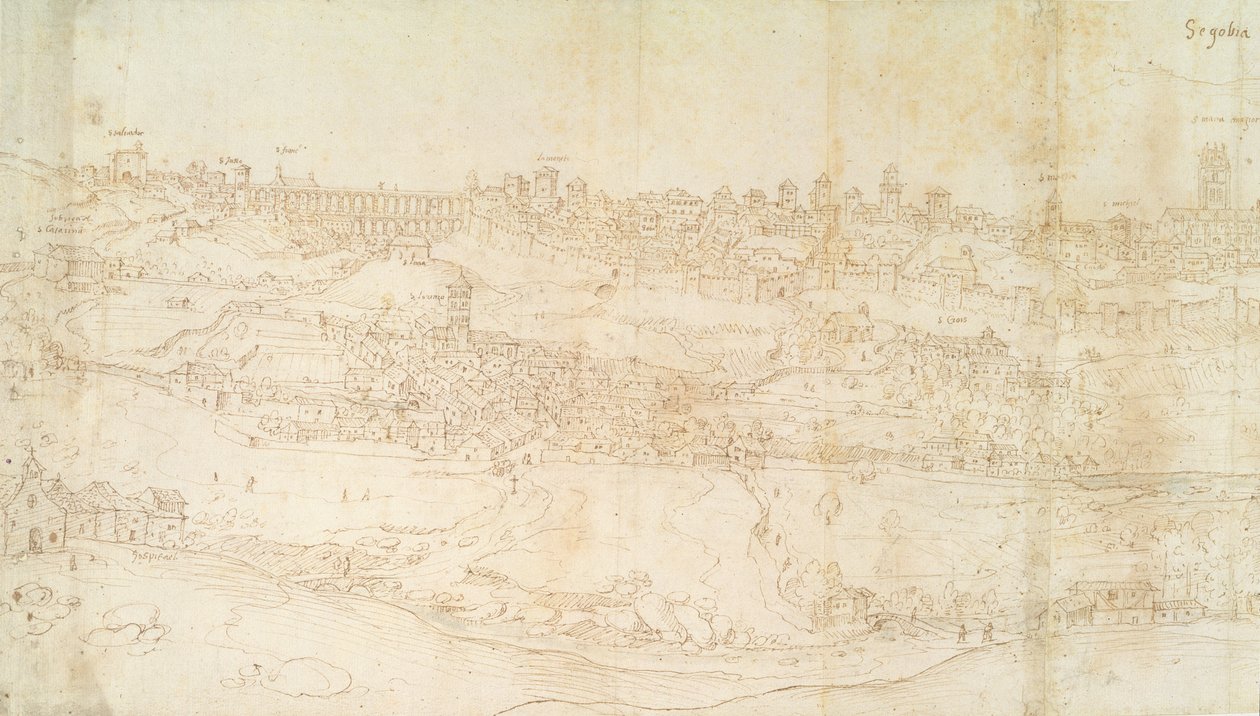 Gezicht op Segovia, 16e eeuw (pen en inkt op papier) door Anthonis van den Wyngaerde
