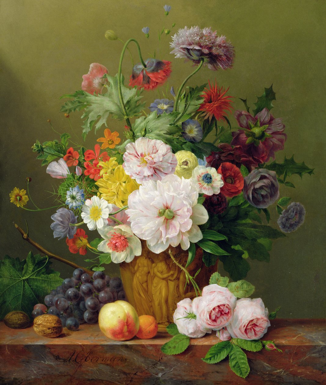 Stilleven met Bloemen en Fruit door Anthony Obermann