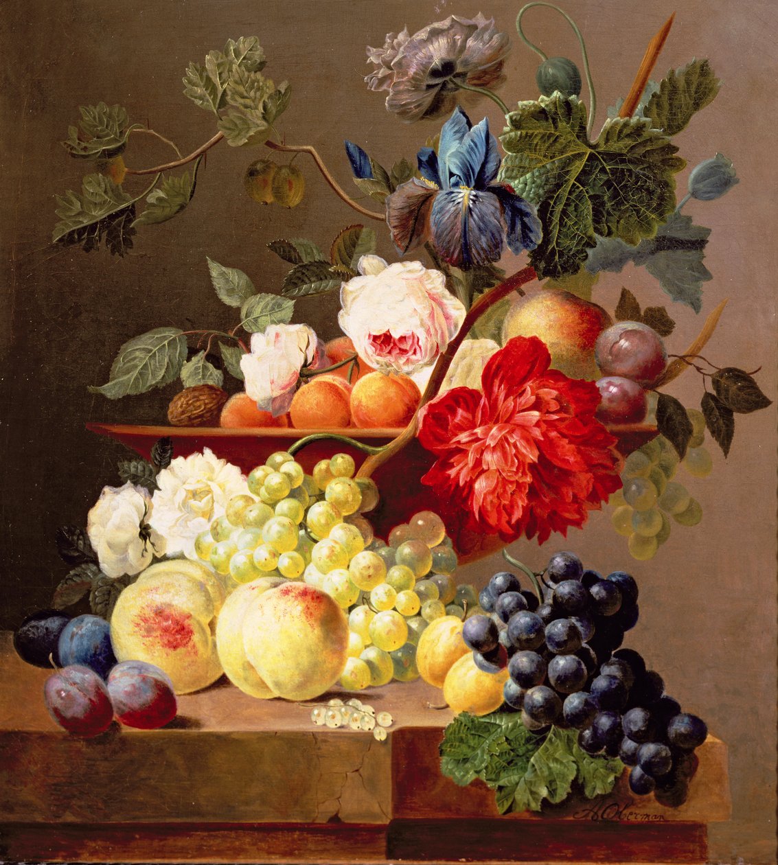 Stilleven met fruit en bloemen door Anthony Obermann