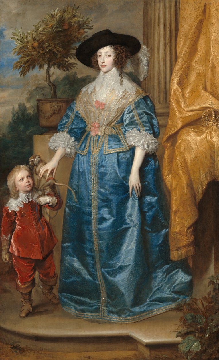 Portret van koningin Henrietta Maria, met dwerg Sir Jeffrey Hudson door Anthony van Dyck