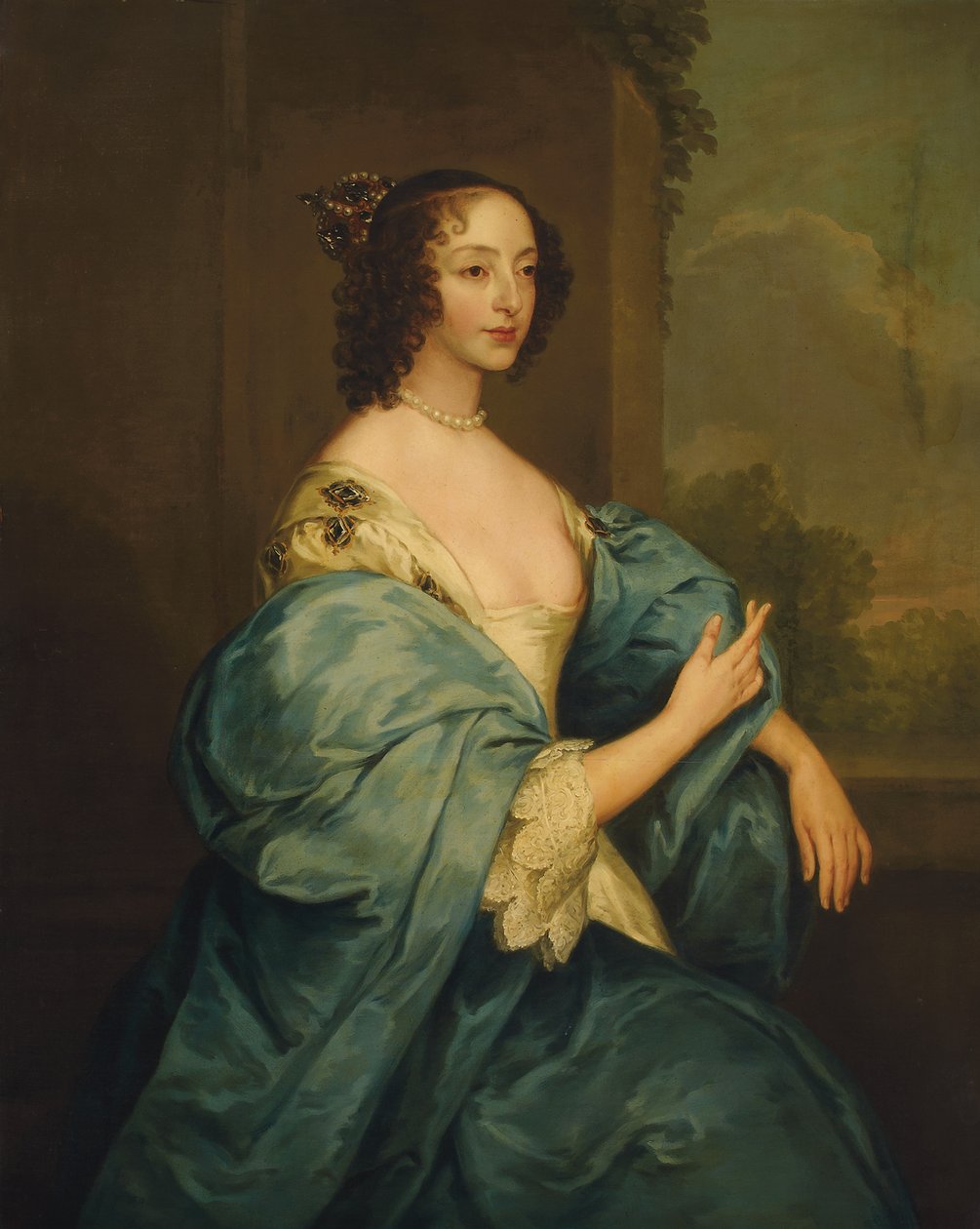 Portret van koningin Henrietta Maria door Anthony van Dyck