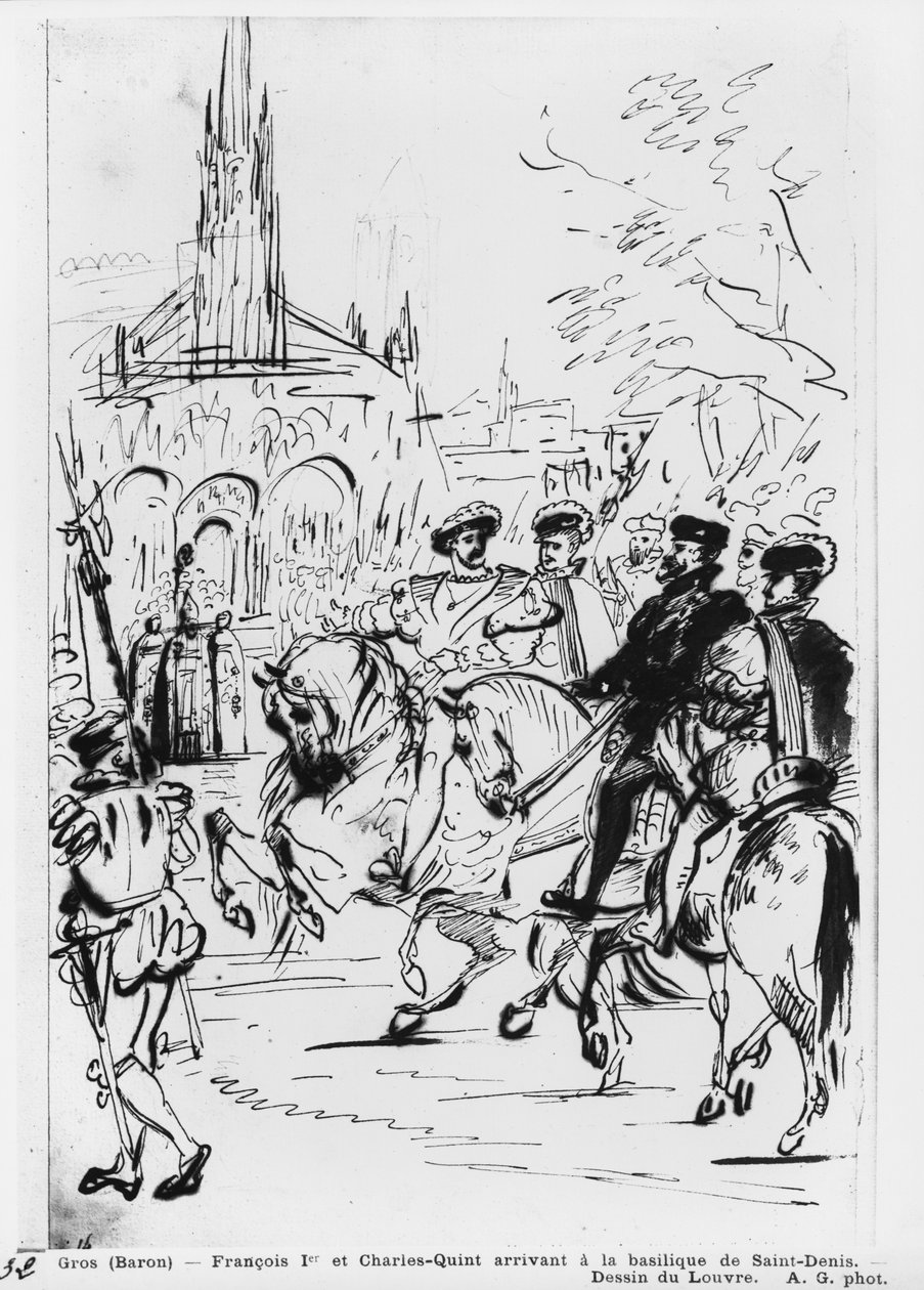 Francis I en Karel V arriveren bij de Abdijkerk van Saint-Denis, c.1811 door Antoine Jean Gros