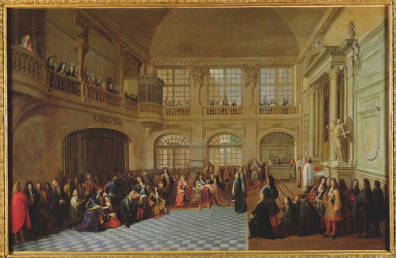 Philippe de Courcillon (1638-1720) Markies van Dangeau legt zijn eed af aan koning Lodewijk XIV (1638-1715) in 1695, eind 17e eeuw door Antoine Pezey