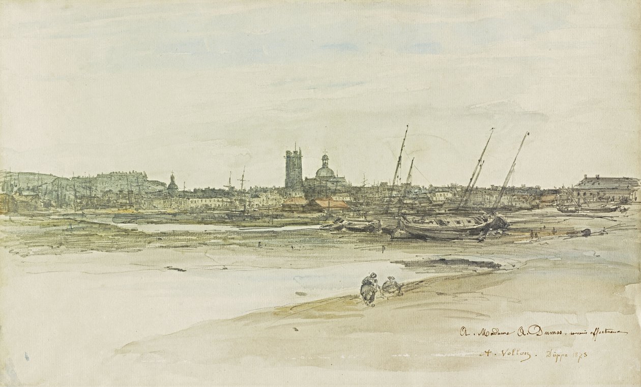 Uitzicht op de haven van Dieppe door Antoine Vollon