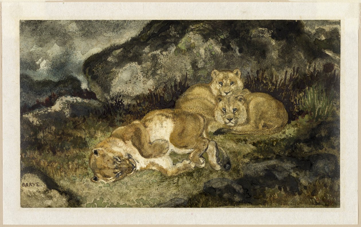 Leeuwin en welpen door Antoine Louis Barye