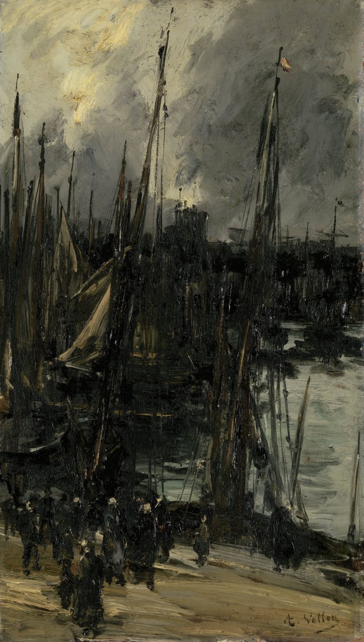 Havenzicht in Duinkerke (of Dieppe?) door Antoine Vollon