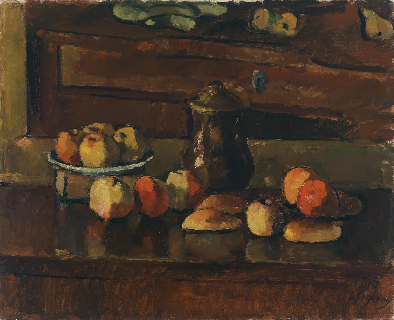 Fruitstilleven met kan 1915 door Anton Faistauer