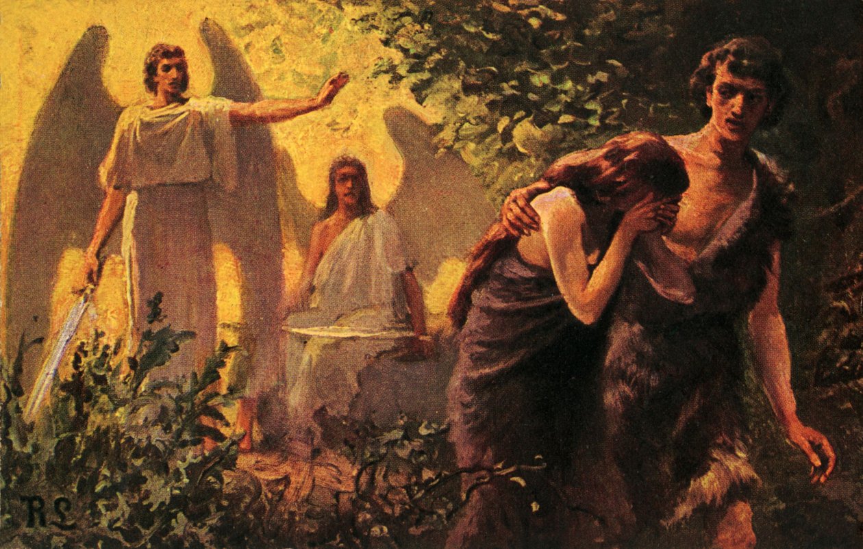 Adam en Eva verdreven uit de Hof van Eden - Bijbel door Anton Robert Leinweber