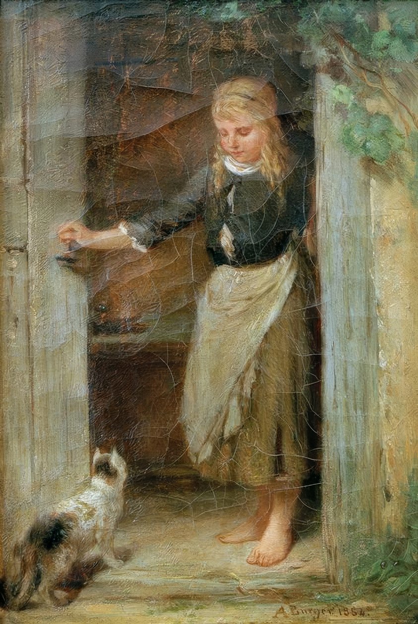 Meisje met kat door Anton Burger