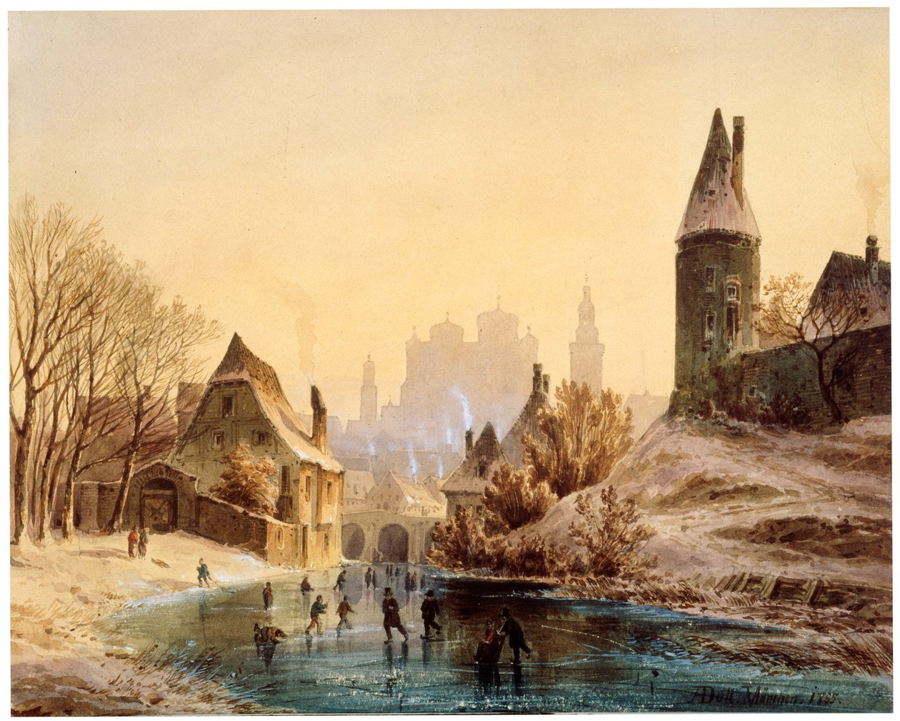 Schaatsbaan op een rivier, 1855 door Anton Doll