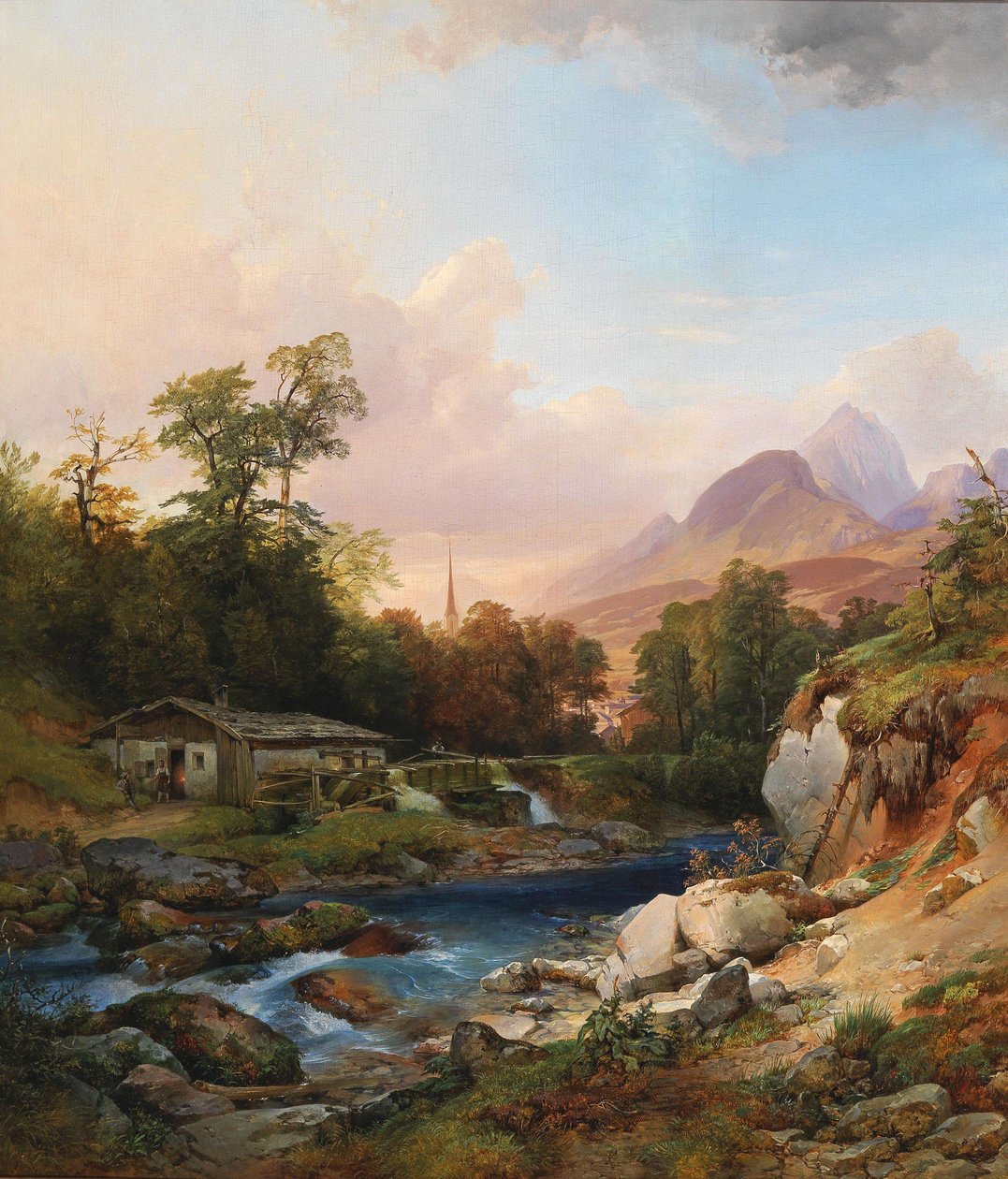 Een berglandschap met een smederij door Anton Hansch