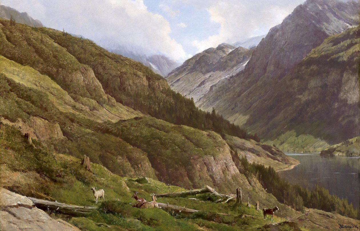 Duits: berglandschap met grazende geiten door Anton Hlavacek