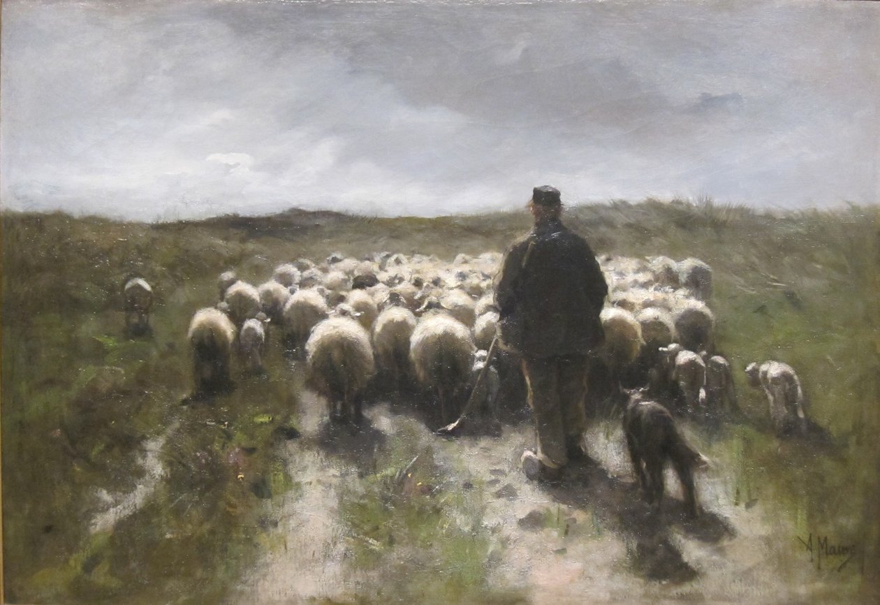 Herder en schapen door Anton Mauve