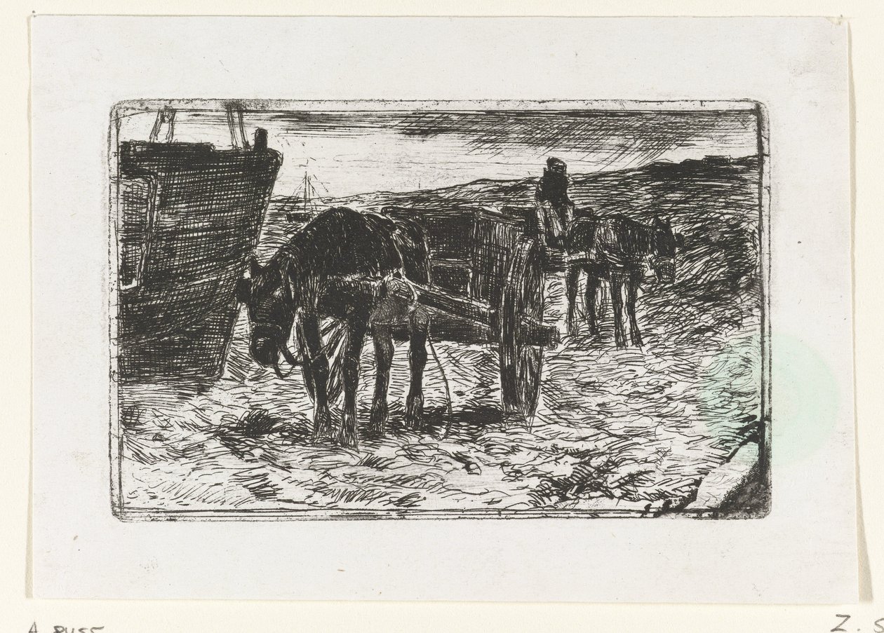 Wagens op het strand door Anton Mauve