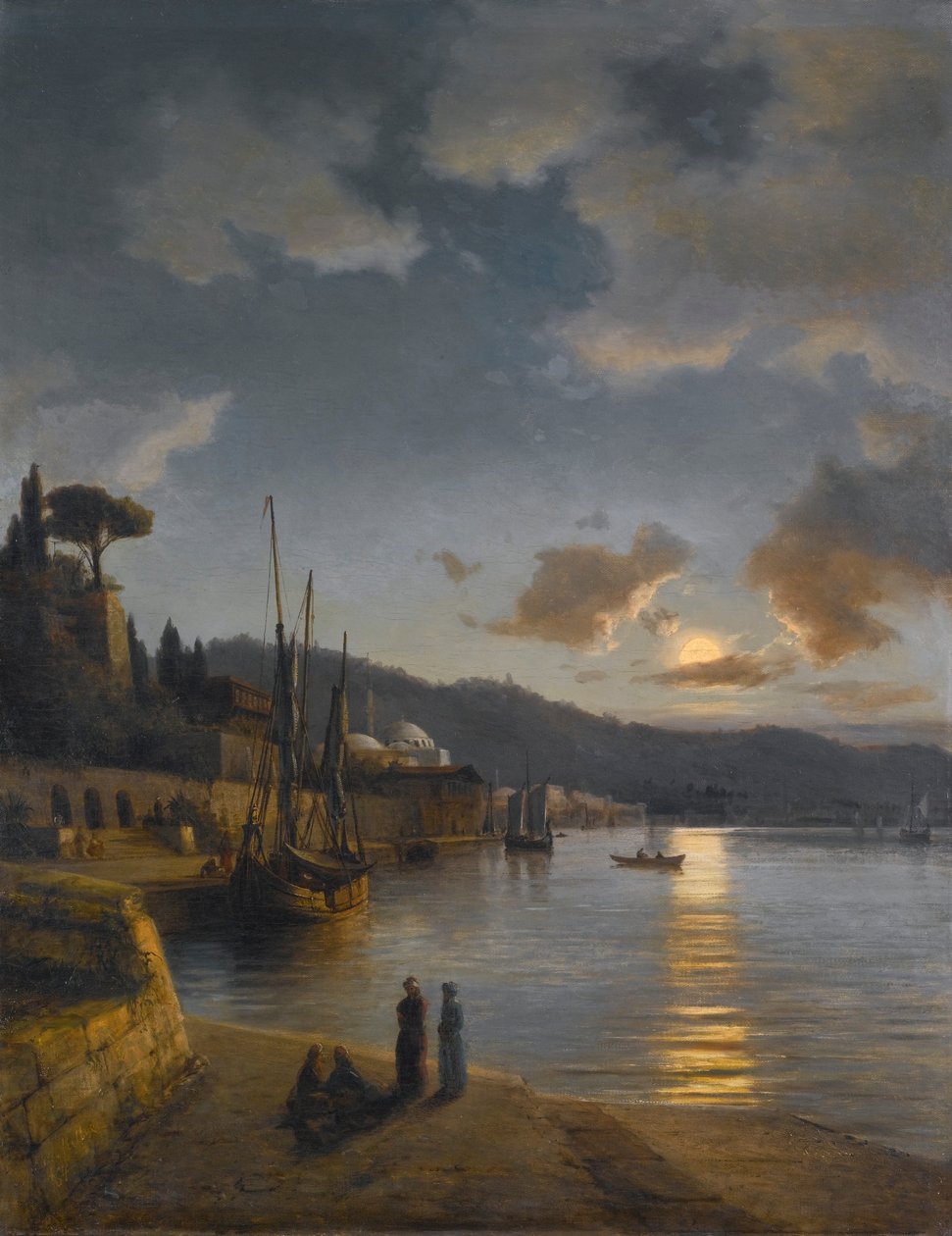 Een Turkse haven in maanlicht door Anton Melbye
