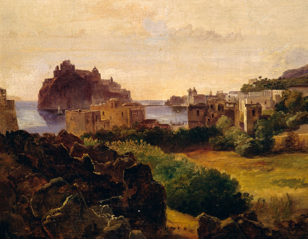 Uitzicht op Ischia met kasteel door Anton Sminck Pitloo
