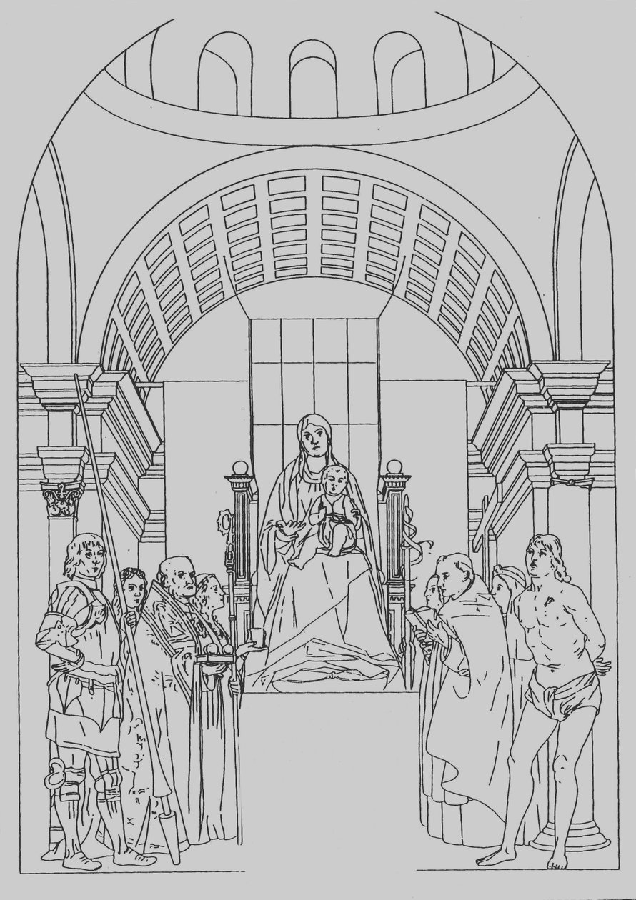 Hedendaagse gravure van de Pala di Cassiano (Venetië) voor de fragmentatie door Unbekannt Unbekannt