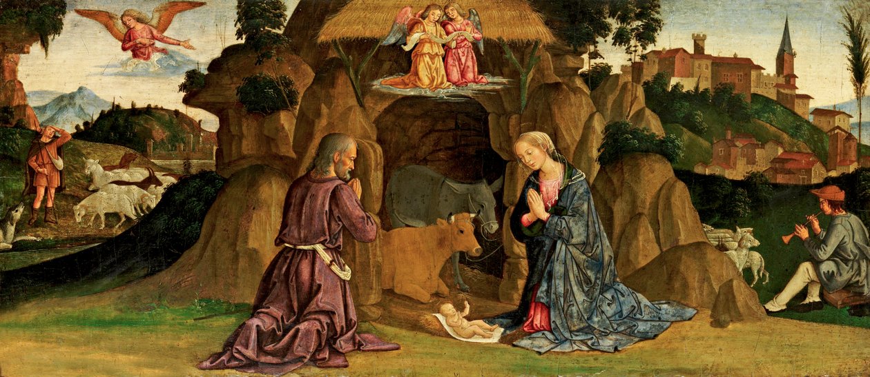 De geboorte, 1480s door Antoniazzo Romano