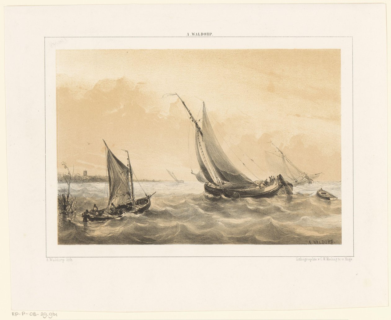 Zeilboten op zee door Antonie Waldorp