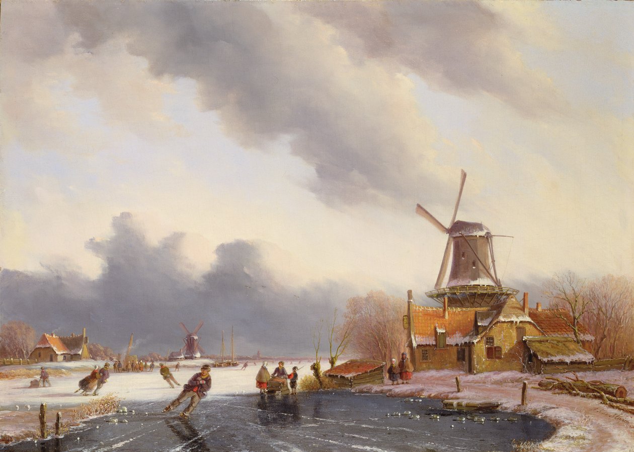 Winterscène met schaatsers door Antonij Andreas de Meyer
