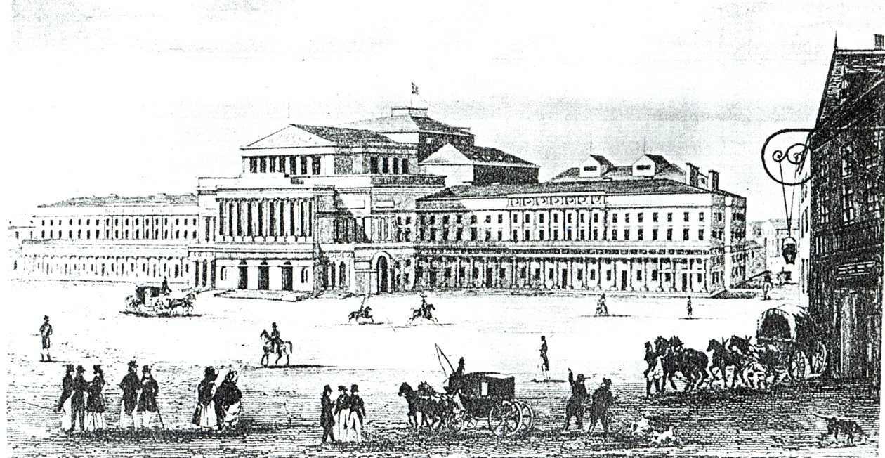 Uitzicht op het Grote Theater, Warschau, gegraveerd door Adam Pilinski (1810-87) door Antonio Corazzi