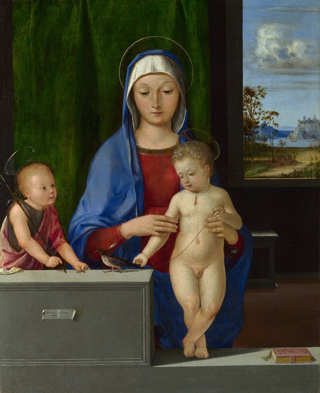 De Maagd en het Kind met Sint Jan door Antonio da Solario