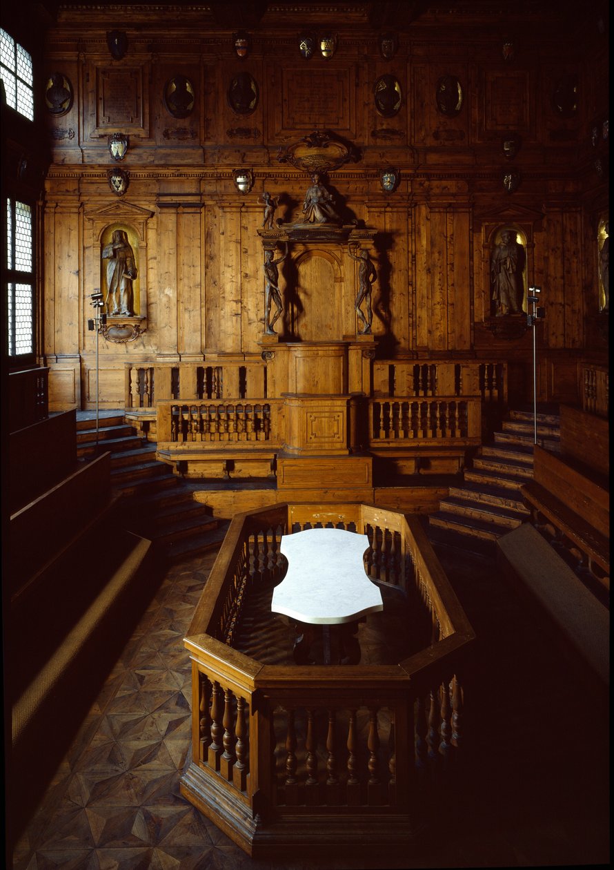Zicht op het anatomisch theater door Antonio (d.1663) Paolucci