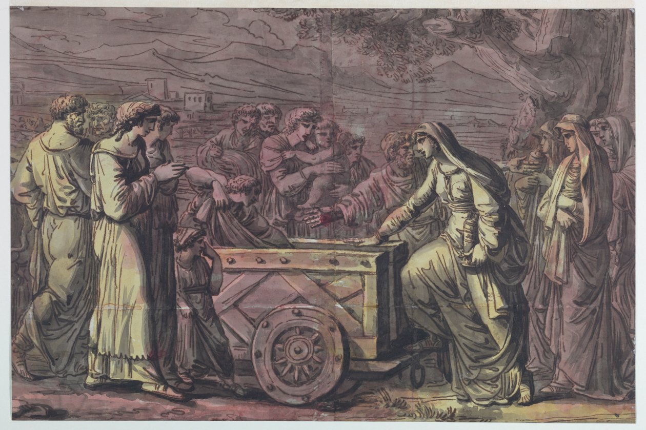 Lucius Albinius Redt de Vestaalse Maagden door Antonio Giuseppe Basoli