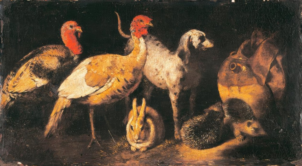 Kalkoenen, hond, haas en egel door Antonio Maria Vassallo