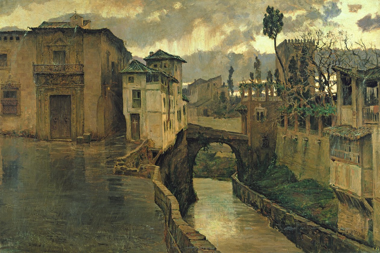 Straatscène in Granada door Antonio Munoz Degrain