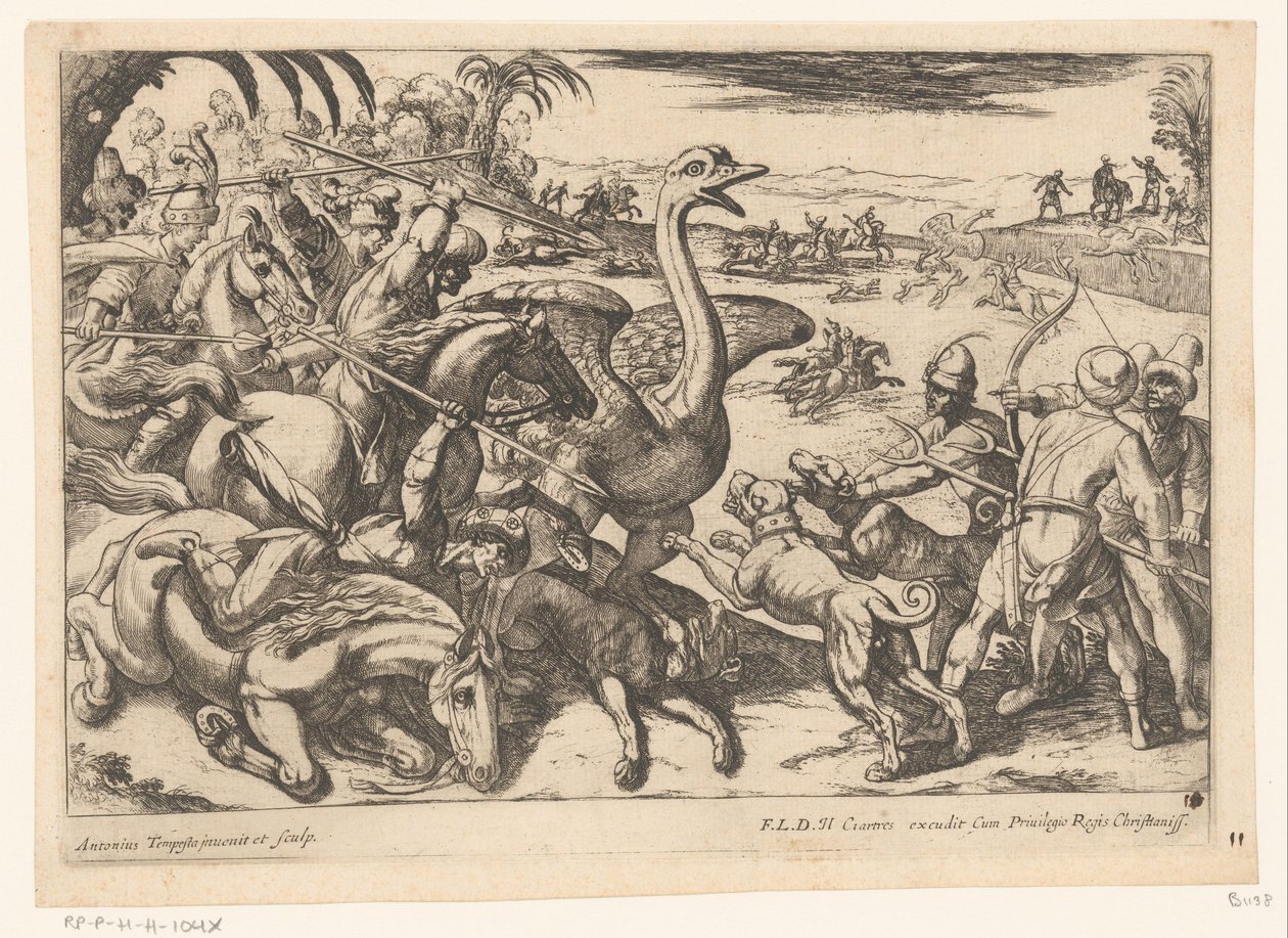 Jacht op struisvogels, Jachtscènes (deel 5) door Antonio Tempesta