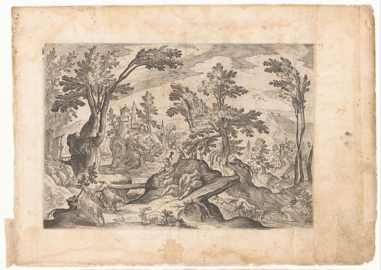 Landschap met rustende herders door Antonio Tempesta