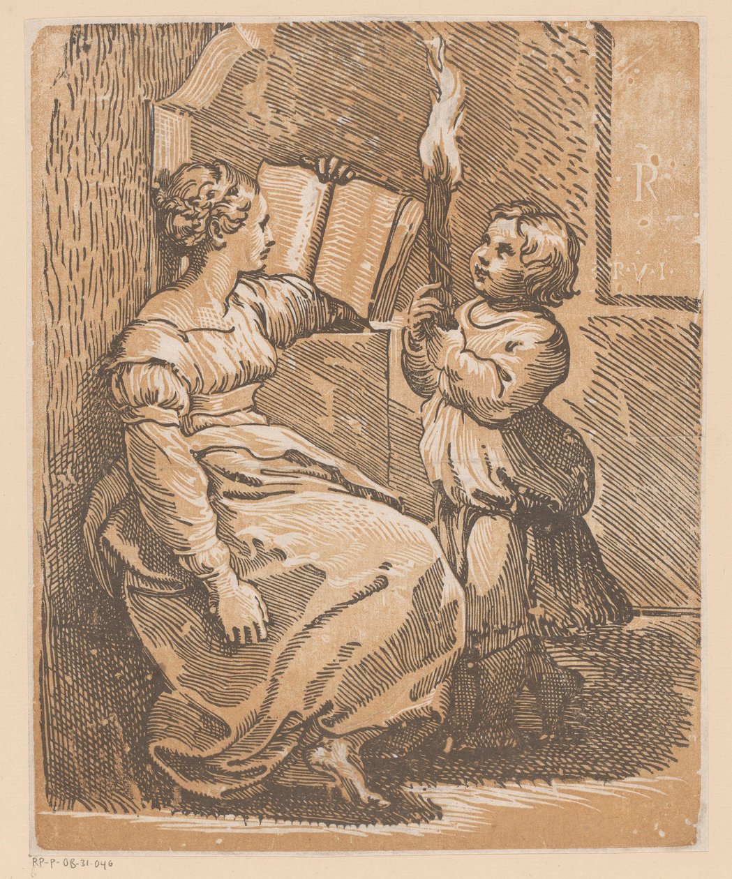 Lezende Sibille met kind door Antonio da Trento (attributed to)