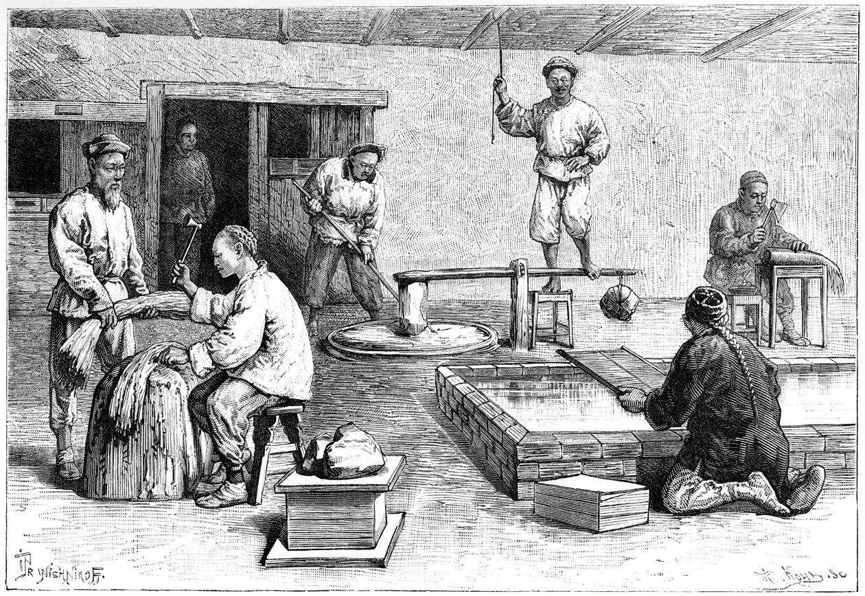 Een papiermolen, China, 1895 door Armand Kohl