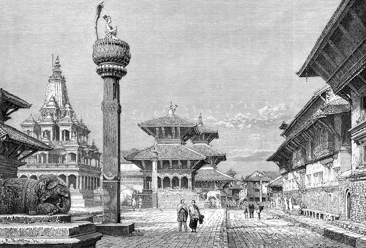 Tempels in Patan, Nepal, 1895 door Armand Kohl