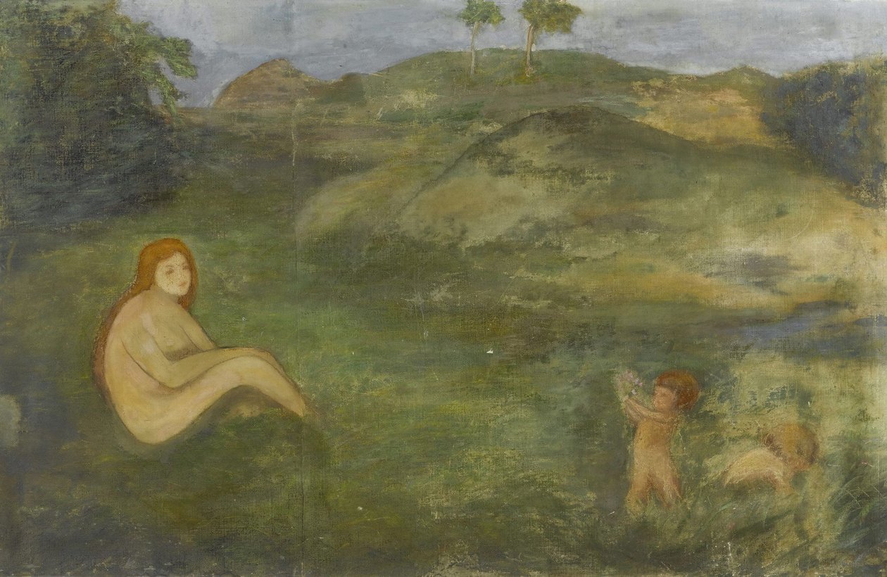Nimf in de weide als vertegenwoordiger van de oertijd (1858) door Arnold Böcklin
