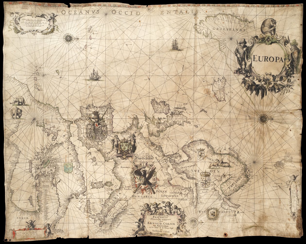 Europa; Pascaarte de Arnold Colom (1660) door Arnold Colom