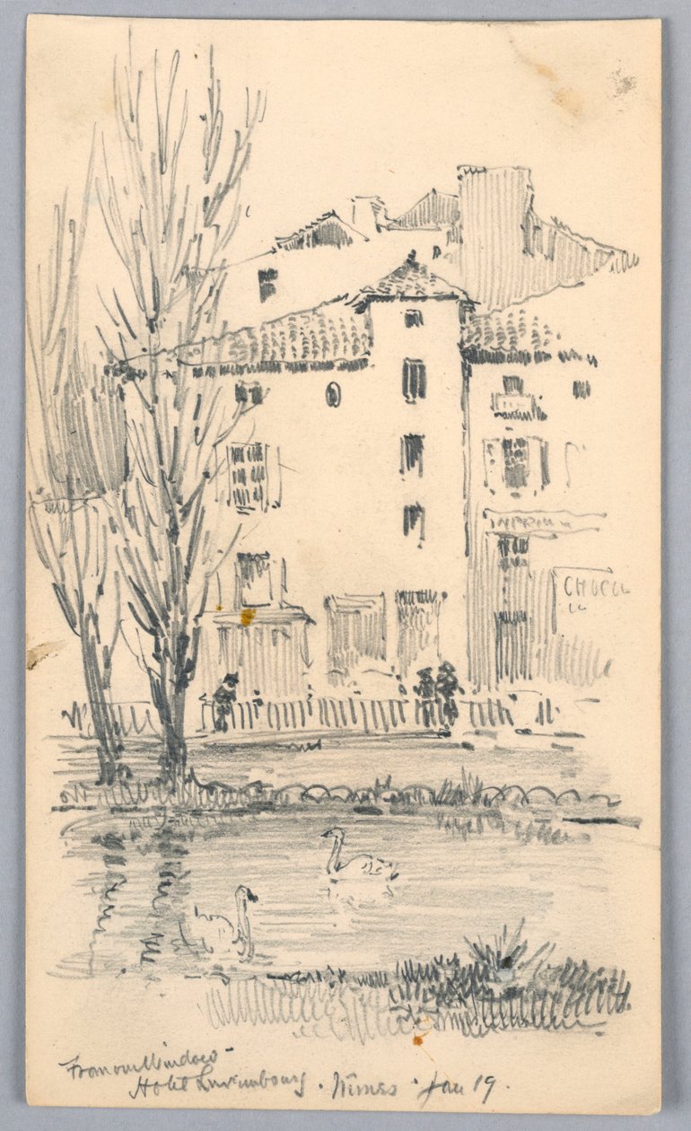 Hotel Luxembourg, Nîmes – vanuit ons raam door Arnold William Brunner