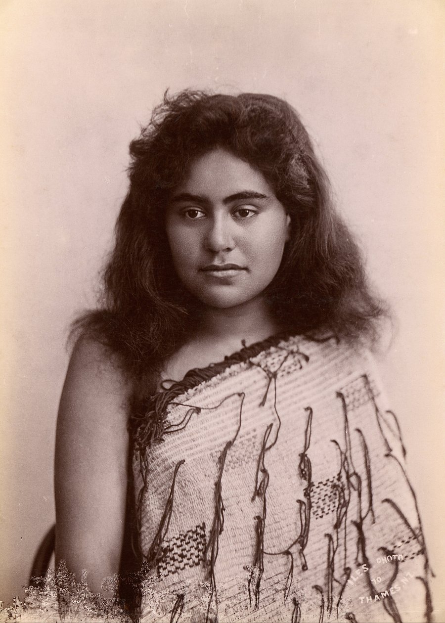 Maori vrouw, Thames, Nieuw-Zeeland door Arthur James Iles