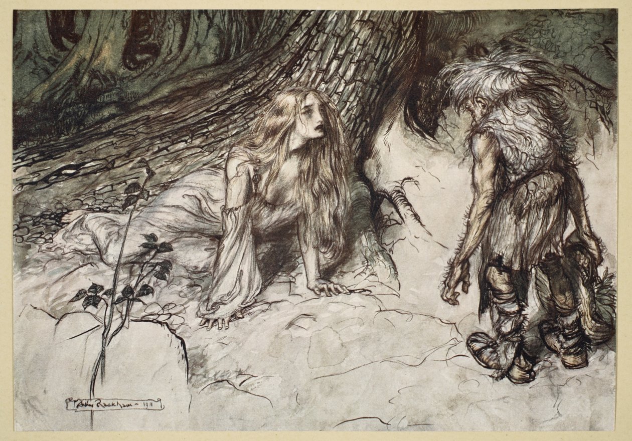 Mime vindt de moeder van Siegfried in het bos, illustratie uit 