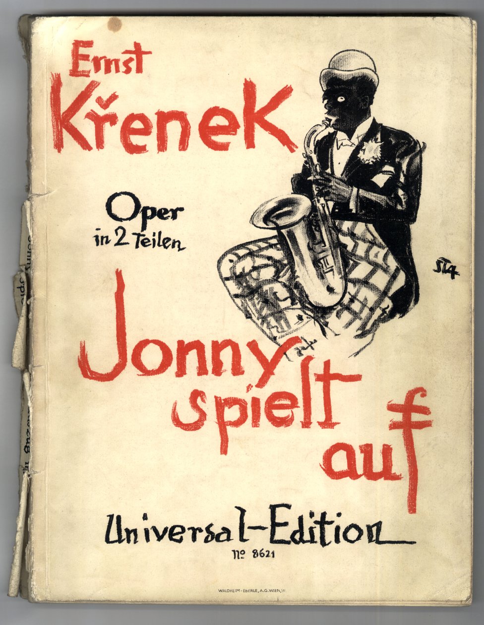 Ernst Krenek, Jonny Strikes Up, omslag van de pianopartituur (1e ed.) door Arthur Stadler