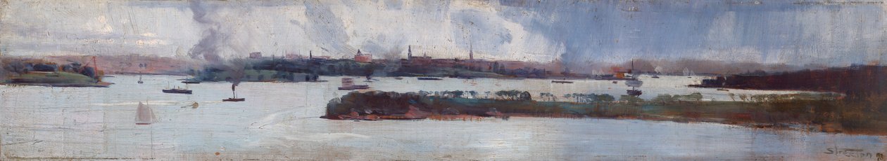 Regen over Sydney Harbour door Arthur Streeton