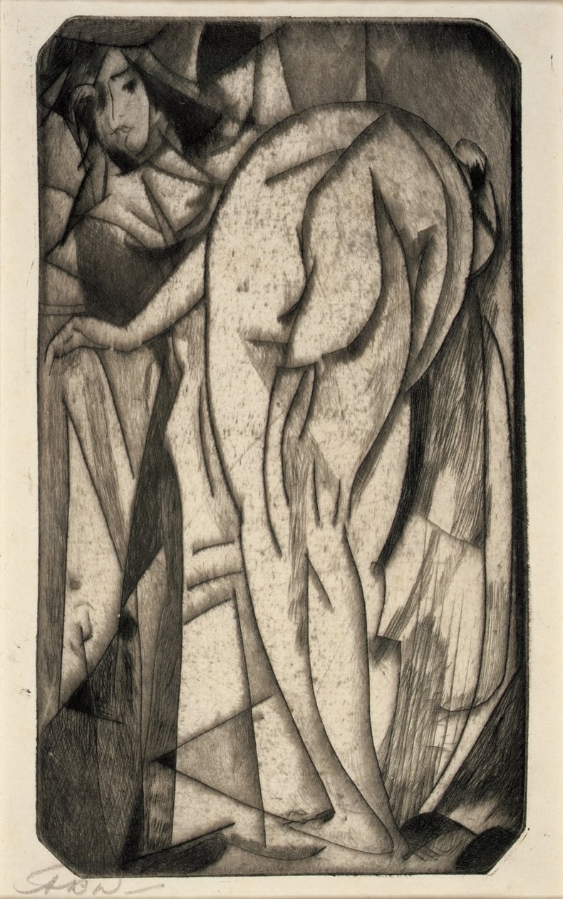 Badende vrouw en bediende door Arthur B. Davies