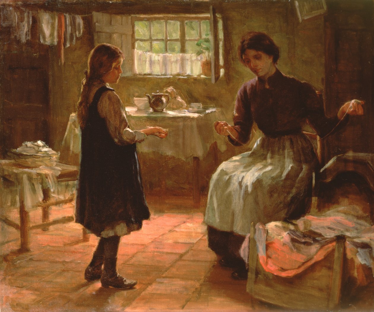 Huiselijke les, ca. 1890 door Arthur Claude Cooke
