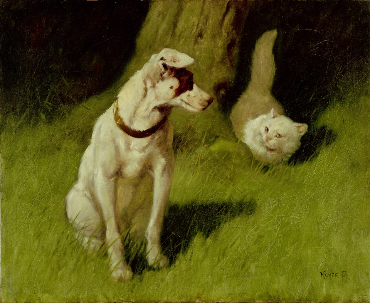 Witte Perzische kat en Jack Russell door Arthur Heyer