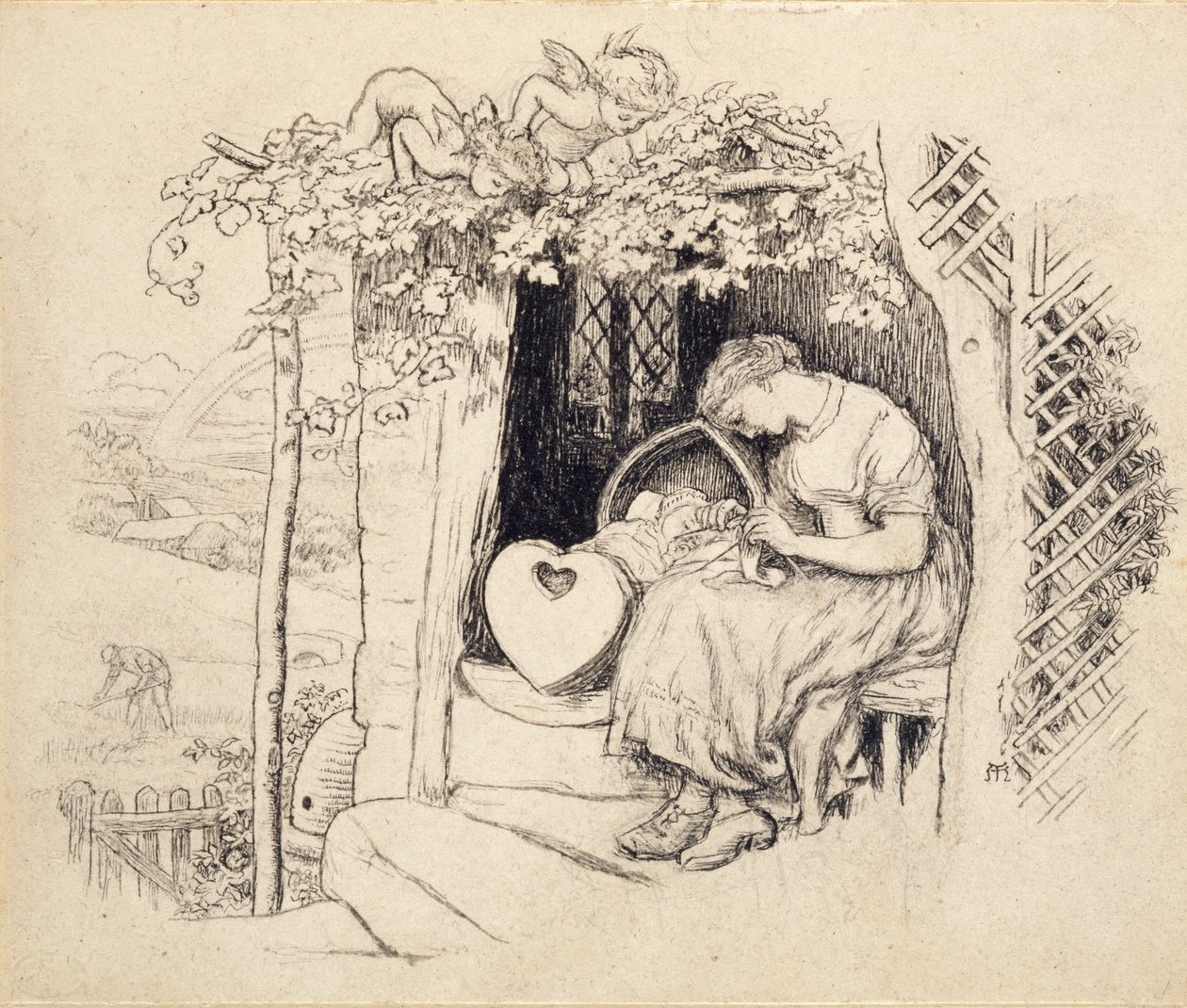 Bij de wieg door Arthur Hughes