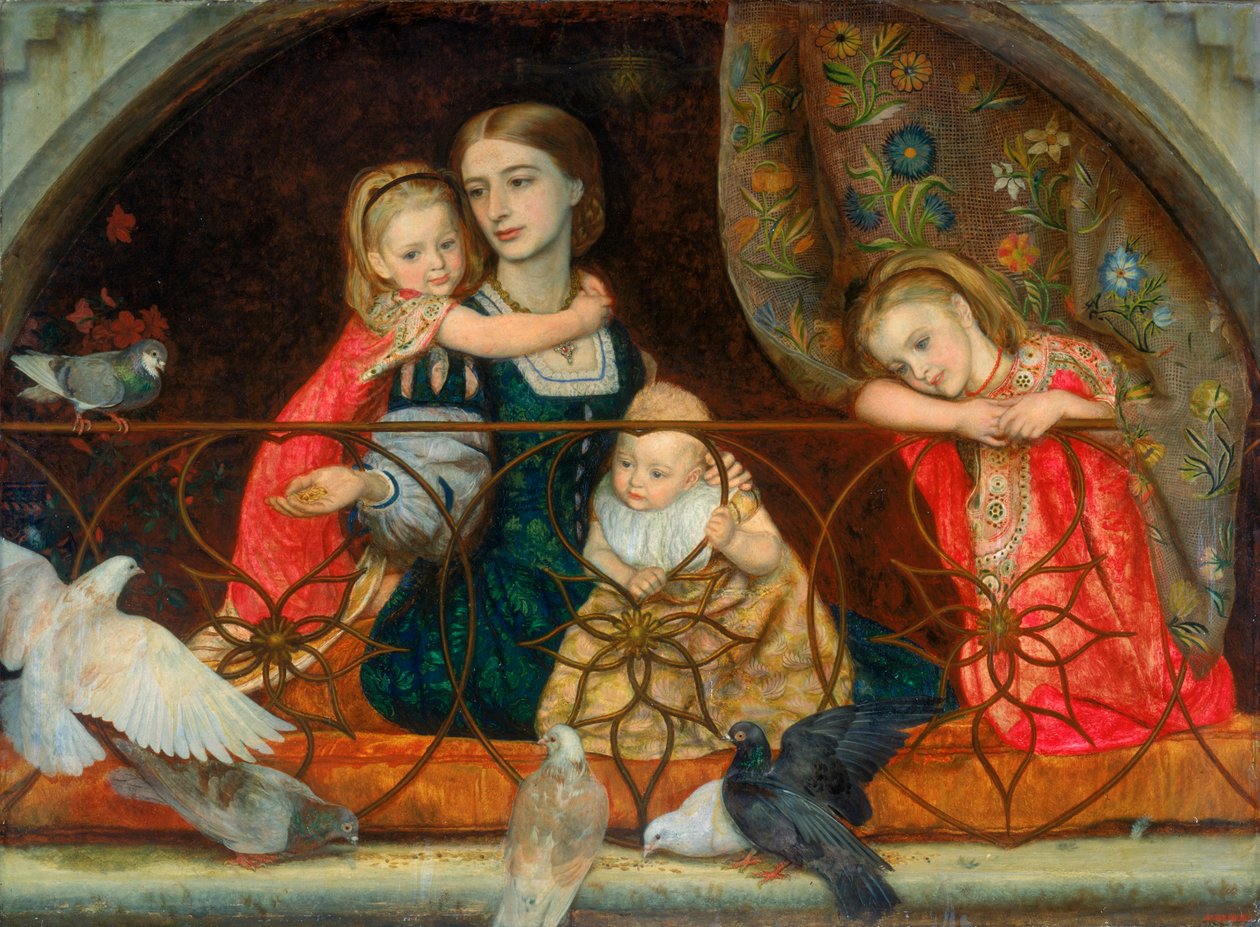 Mevrouw Leathart en Haar Drie Kinderen, c.1863-65 door Arthur Hughes