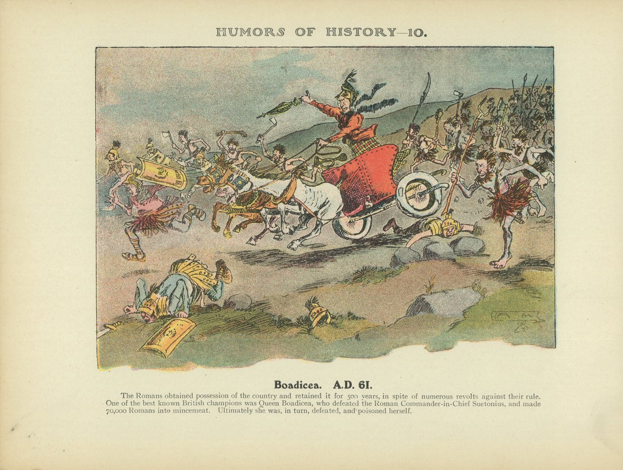 Boadicea. 61 na Christus (kleurenlitho) door Arthur Moreland