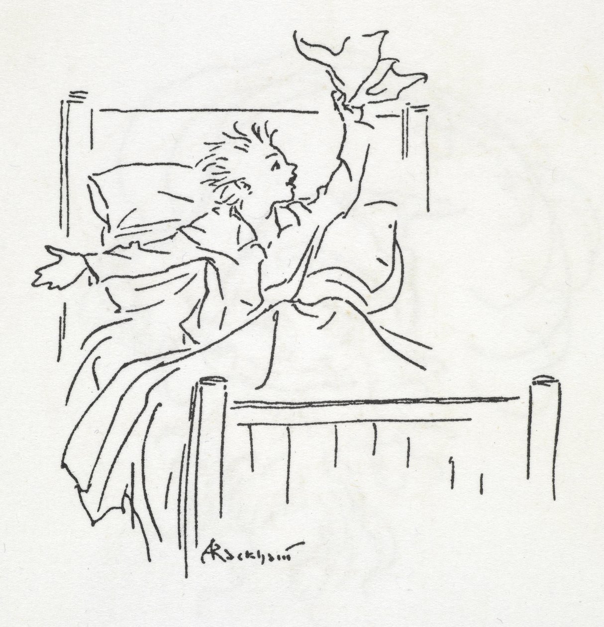 Een jongen in bed door Arthur Rackham