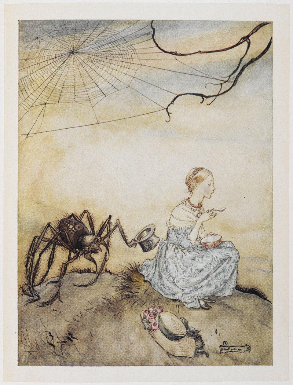 Kleine Miss Muffet door Arthur Rackham